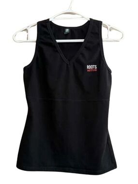 Vintage 90s Roots Black Fitted Tank Top w Built-In Support – Size Medium EUC